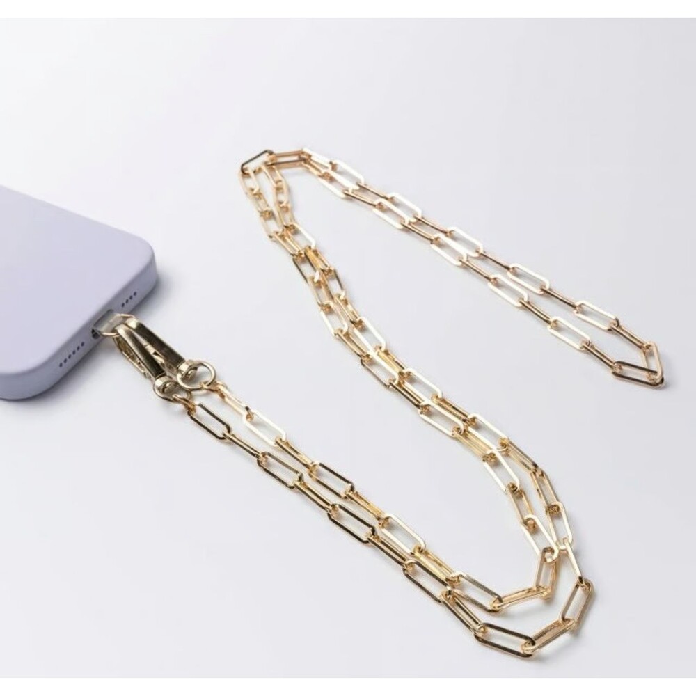 Hello Lux Mixed Metal Link Chain Phone Crossbody Strap Gold Fits All Cases NEW